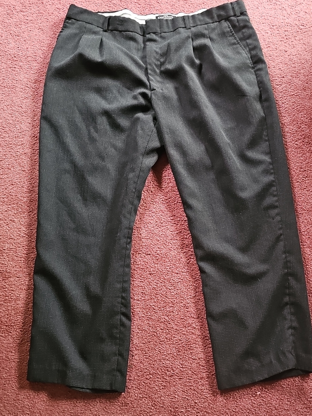 Haband Men's Black Dress Trousers with Subtle Pinstripe